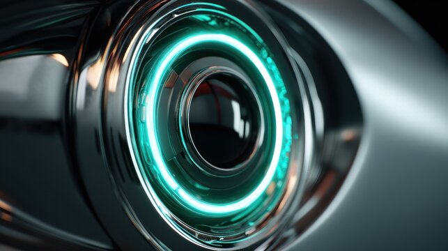 Futuristic lens glows, dark studio, tech background, concept art