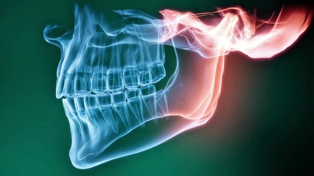 3D X-ray Illustration of Teeth Clenching and Jaw Stress &ndash;  AI Dental Anatomy and Bruxism Concept