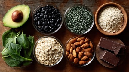 Healthy food ingredients on wooden background