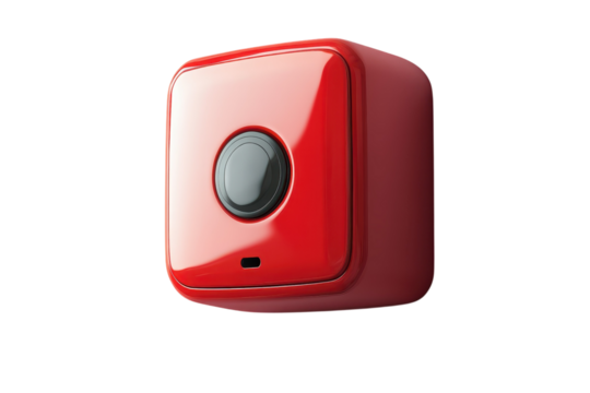 Sleek red device hinting at innovative surveillance technology for home or office use captured on transparent background