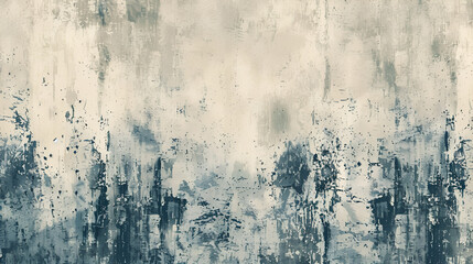Fototapeta premium Abstract painting featuring shades of white and blue with textured brushstrokes and splattered details