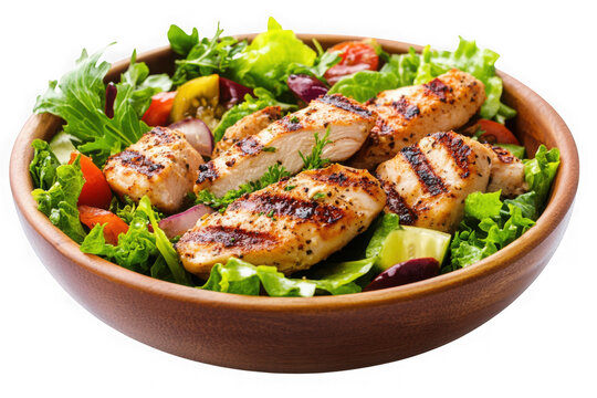 Grilled chicken salad healthy food fresh vegetables delicious meal lunch dinner diet recipe isolated on transparent background