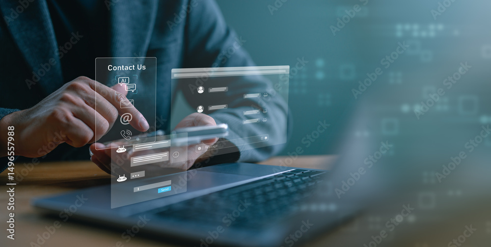 Leinwandbilder ai-powered contact us concept showing customer support technology with chatbot interface and digital