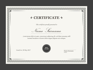 Retro certificate of appreciation template. Multipurpose certificate design with vintage ornament.	