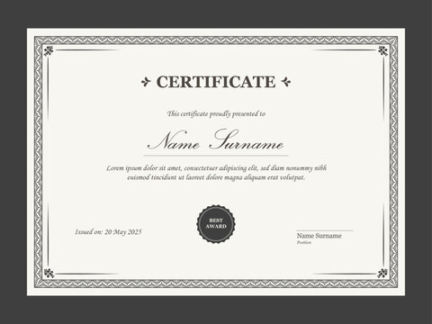 Retro certificate of appreciation template. Multipurpose certificate design with vintage ornament.	
