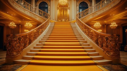 Obraz premium Opulent Grand Staircase with Golden Details and Luxurious Design Elements