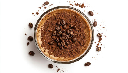 Delicious tiramisu with coffee beans in glass