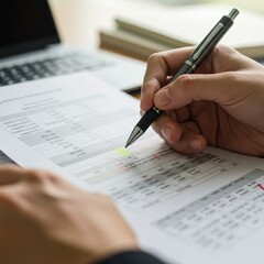 Photo Close Up Businessman Examining Financial Report