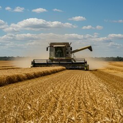 Obraz premium Photo of Combine Harvester in Wheat Field