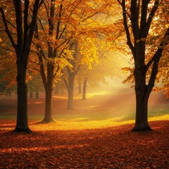 Fototapeta premium Photo of Autumn Forest with Golden Sunlight