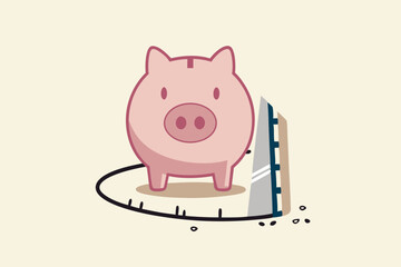 Financial mistake, investment risk and money loss in economic crisis or robbery and fraud concept, wealthy pink piggy bank being sawed under neath the floor to steal money.