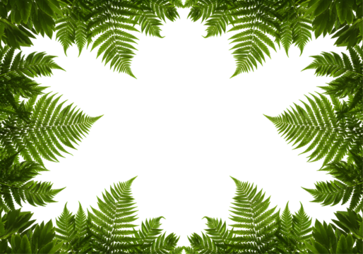 Lush green fern leaves round frame natural botanical forest foliage design