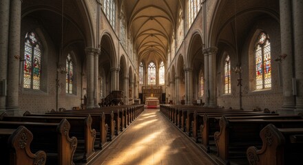 Photo of Church Interior with Stained Glass Windows