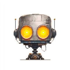 Pixel Robot Glowing Eyes Digital Art Illustration