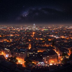 Obraz premium Photo of City at Night Under Milky Way