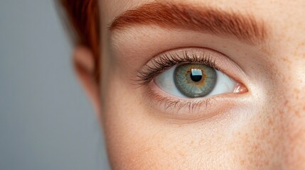 Close-up of a Woman's Eye Revealing Intricate Details of Iris, Eyelashes, and Freckles.  A Captivating Image Showcasing Natural Beauty.