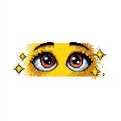Pixelated eyes sparkle; digital art, online use