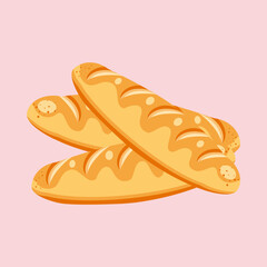 French baguettes, freshly baked, perfect for culinary projects, menus, or bakery themes. Vector illustration.