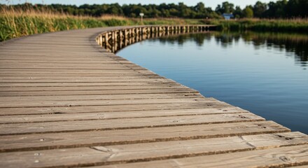 Photo of a Wooden Walkway along a Lake