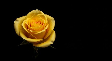 Photo of a Yellow Rose With Water Drops on a Black Background