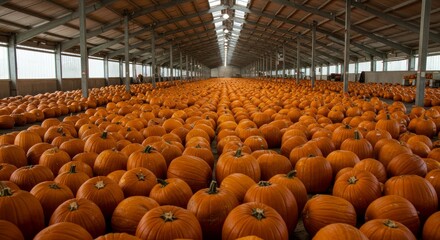 Photo of Abundance of Pumpkins in Barn During Harvest Season