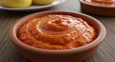 Photo of Ajvar with Olive Oil Drizzle in Clay Pot