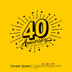 40th years anniversary celebration emblem. congratulations anniversary logo isolated with ribbon and starburst on yellow background. vector illustration template design