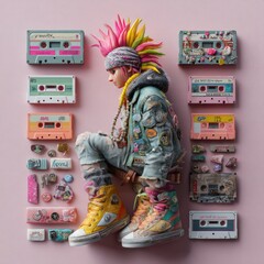 Retro Girl, Cassette Tapes, Studio, 80s Style, Nostalgia