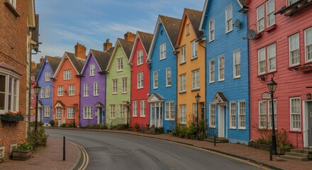Photo of Colorful Houses Lining a Cobblestone Street
