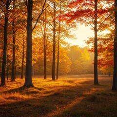 Photo of Autumn Forest with Golden Sunlight
