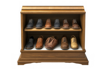 Wooden shoe rack footwear collection footwear display footwear storage shoe organizer footwear fashion shoes footwear shop footwear store footwear style isolated on transparent background