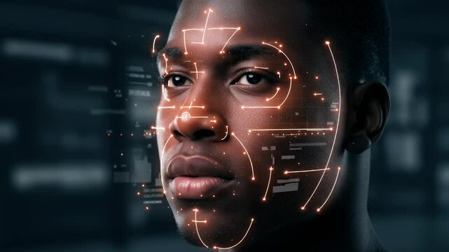 Facial recognition technology on a person's face - Powered by Adobe