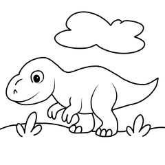 dinosaur with an egg against a landscape background. Black and white line drawing. Isolated on a white background. For children's design of coloring books, prints, posters, cards, stickers,