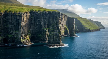 Photo of Faroe Islands Basalt Cliffs on a Clear Day