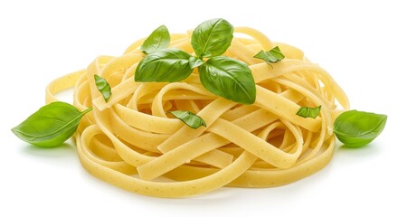 Photo of Fettuccine Pasta with Basil on White