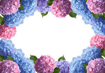 Beautiful blue purple hydrangea flower frame colorful botanical garden border