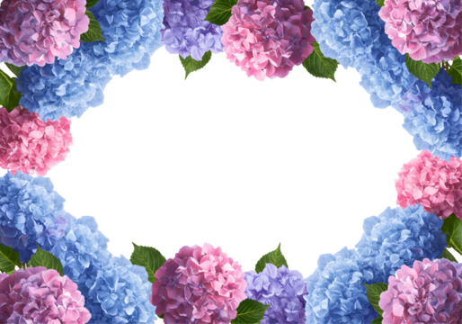 Beautiful blue purple hydrangea flower frame colorful botanical garden border