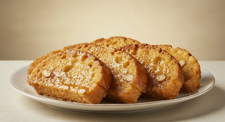 Photo of Golden Brown Pastry Slices with Syrup on White Plate