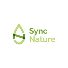 Letter S and N natural leaf and liquid drop vector design. Green color with bold simple outline logo. Organic and ecology graphic concept.