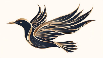 Obraz premium 黄金と黒の鳥の羽根 優雅な飛行