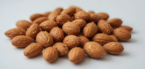 Crisp, fresh almonds perfectly showcased against a pure white backdrop.
