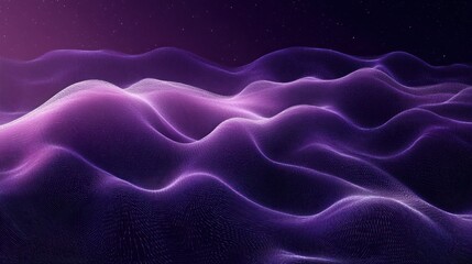 Abstract digital landscape with flowing purple and violet waves under a starry night sky, evoking a sense of calm and futuristic mystery