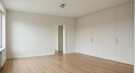 Fototapeta premium Photo of Empty Room with Wooden Floor and White Walls