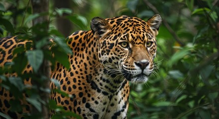 Naklejka premium Photo of Jaguar in Lush Green Rainforest