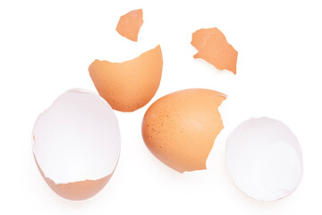 Brown egg shell broken or crack on the surface white background.