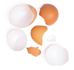 Brown egg shell broken or crack on the surface white background.