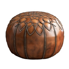 Leather Moroccan pouf ottoman for stylish home decor and comfort, Leather Moroccan pouf ottoman isolated on Transparent background