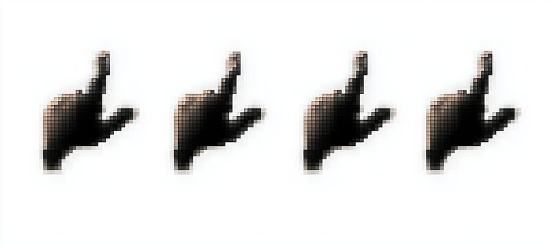 Four pixelated black cursor hand icons pointing upwards arranged horizontally on a white background