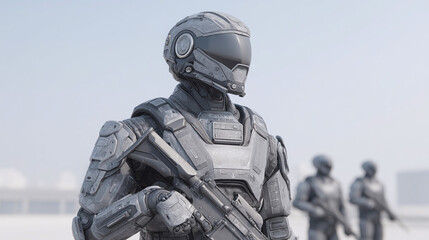 Futuristic Soldier in Grey Armor