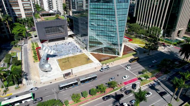 Faria Lima Avenue In Sao Paulo Brazil. High Rise Building And Busy Traffic In Downtown Cityscape. Business Clouds Sky Downtown Cityscape. Backgrounds Famous. Sao Paulo Brazil.
